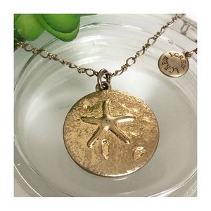 J.CREW Gold Tone Star Fish Sand Dollar Pendant Long Necklace